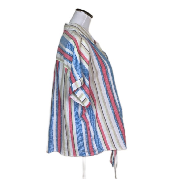 Caffe’ Marrakesh SZ L Striped Linen Blend Short Sleeve Tie Waist Top | NWT - Picture 4 of 15